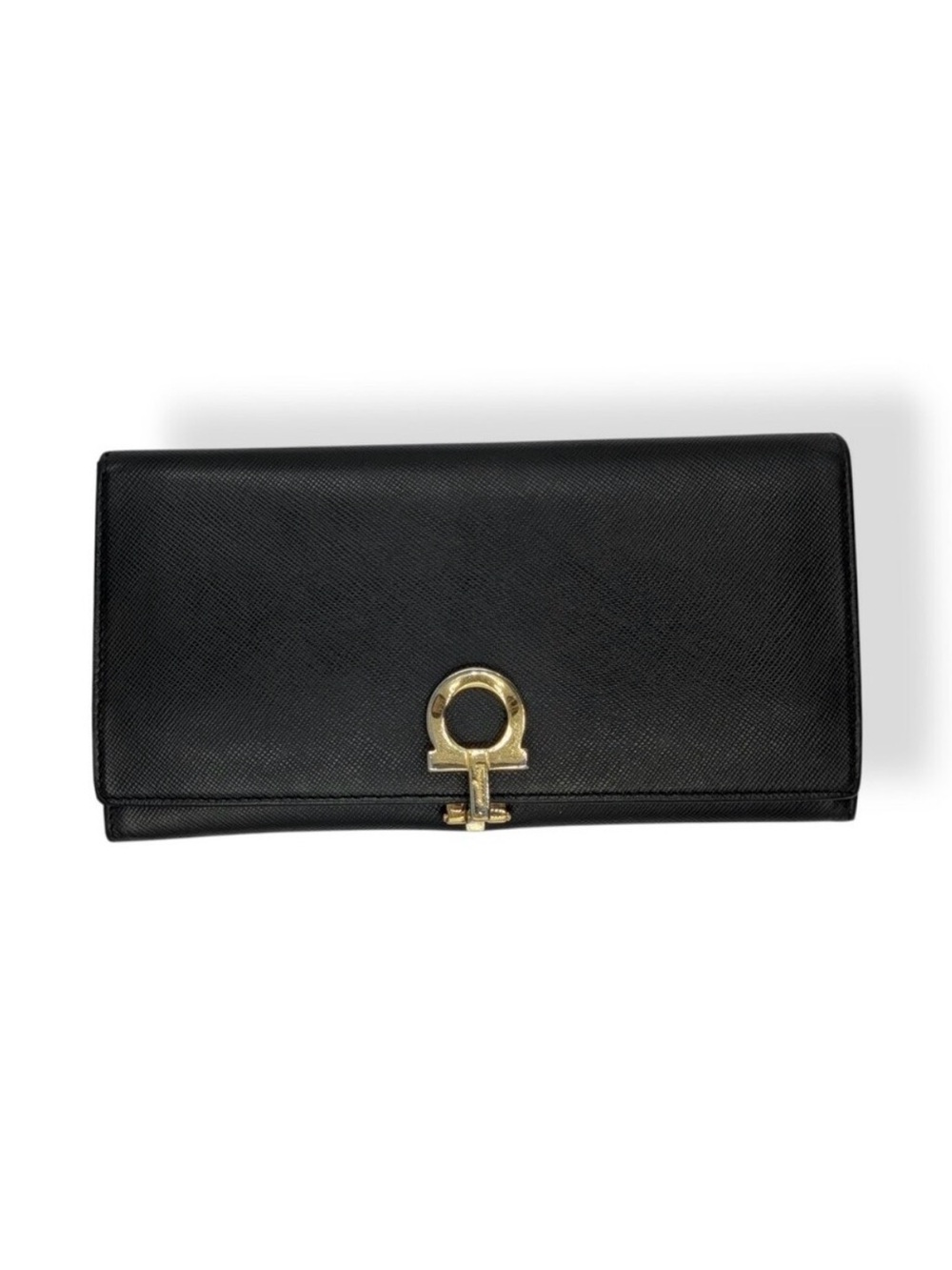 Salvatore Ferragamo  Black Women's Leather Wallet with Gold Accent